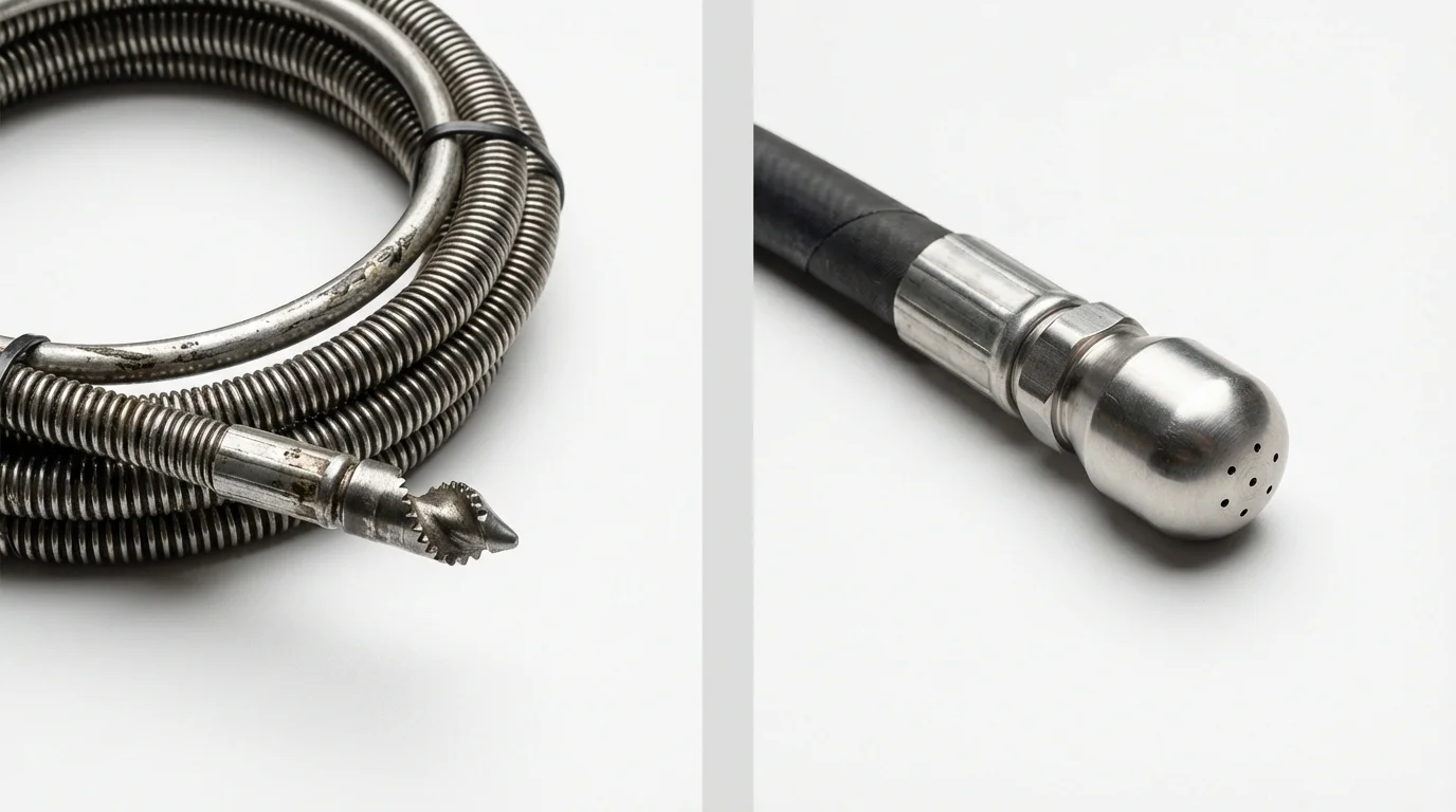 Drain snake cable and hydro jetting nozzle used for drain cleaning in Fort Lupton, CO