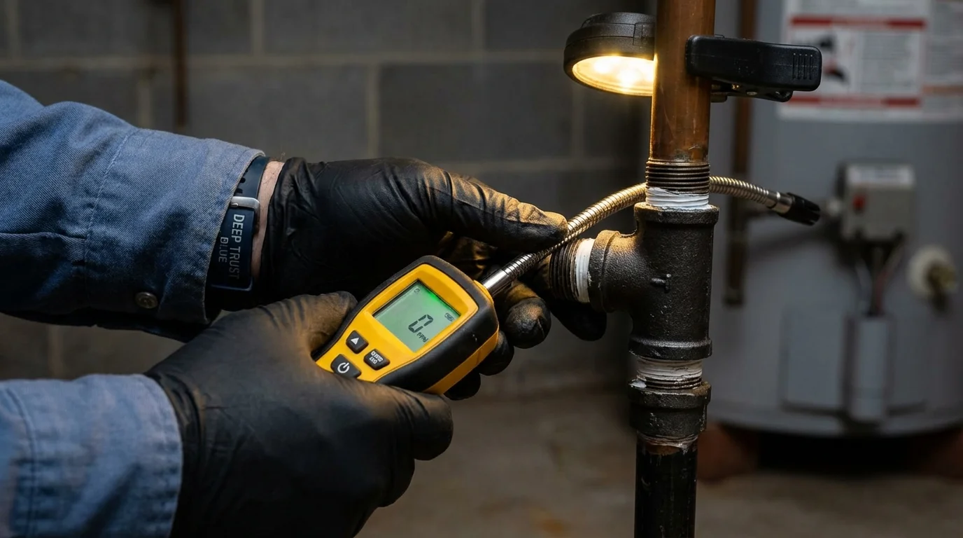 Gas leak detection with electronic sniffer by Johns Plumbing LLC in Fort Lupton